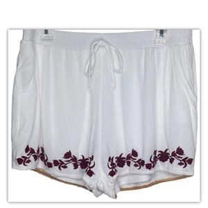 Dizzy Lissy Women’s Pull Up Shorts Large White Red Floral Print Pockets Elastic